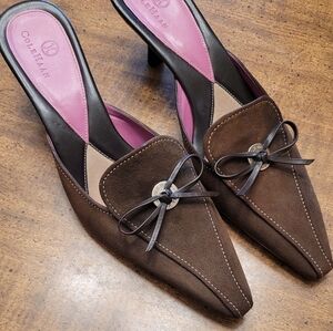 Cole Haan Brown Suede Mules with Bow Accent 9B